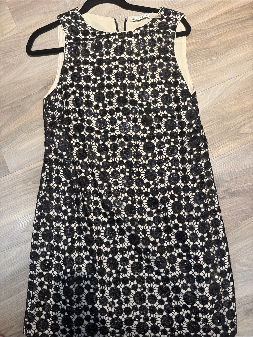 Alice + Olivia Black sequins and  Lace Shift Dress